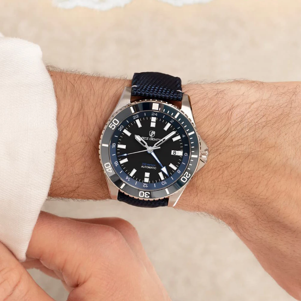 LACZ DENTON GMT Mens watches Automatic Top brand Luxury Men Mechanical Wristwatches 2023 Stainless Steel Waterproof Box