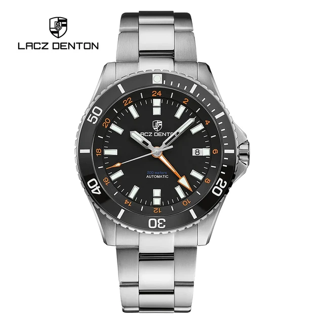 LACZ DENTON GMT Mens watches Automatic Top brand Luxury Men Mechanical Wristwatches 2023 Stainless Steel Waterproof Box