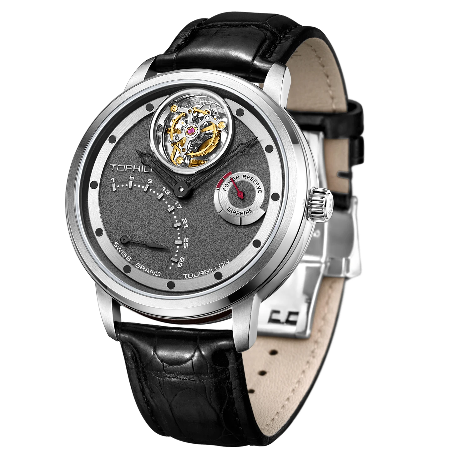 TOPHILL Luxury Automatic Tourbillon Watches Automatic Hollow Movement Calendar Mechanical Wristwatch For Men Sapphire Waterproof