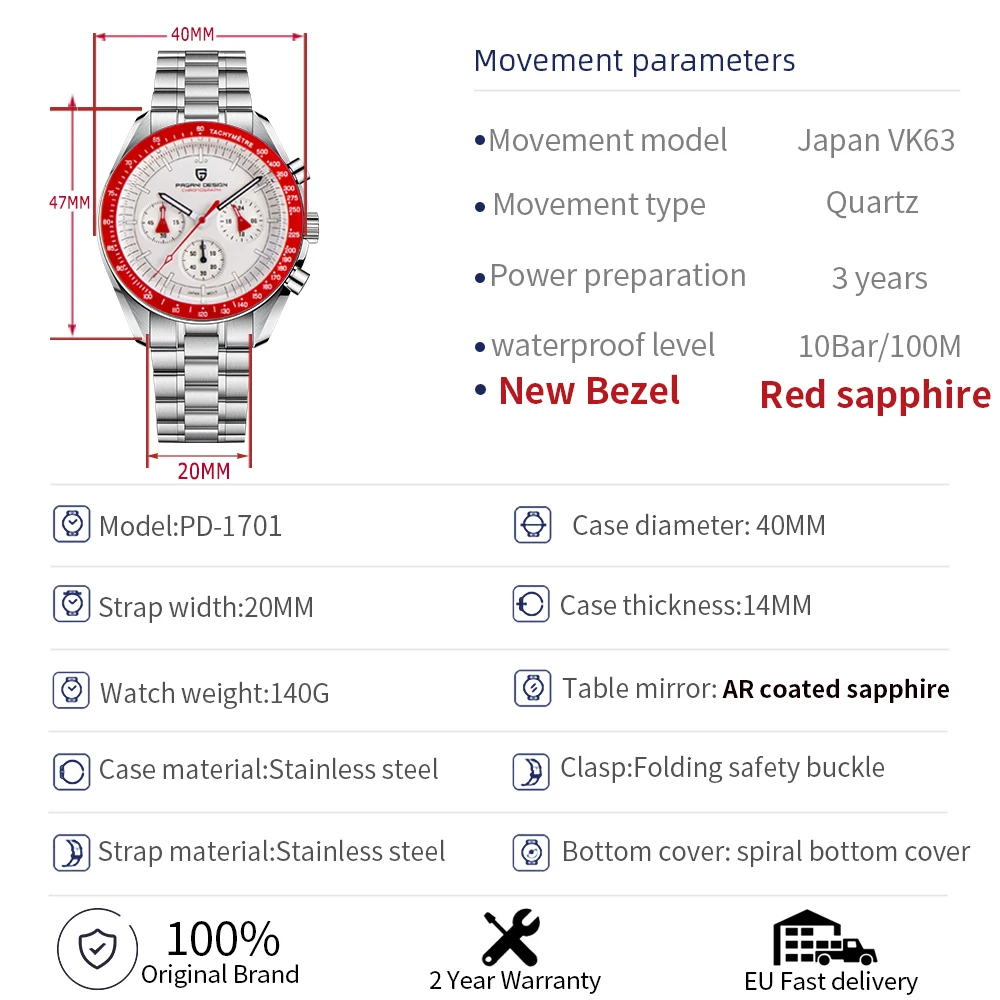 PAGANI DESIGN  AK Project Men's Watches Luxury Quartz Wrist Watch For Men AR Sapphire Speed Chronograph Automatic Date