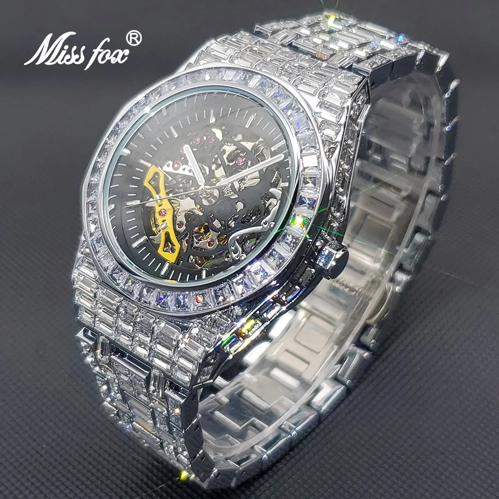 Luxury Automatic Watch For Men Hip Hop Diamond Skeleton Mechanical relogio masculino Ice Out waterproof Man Watches