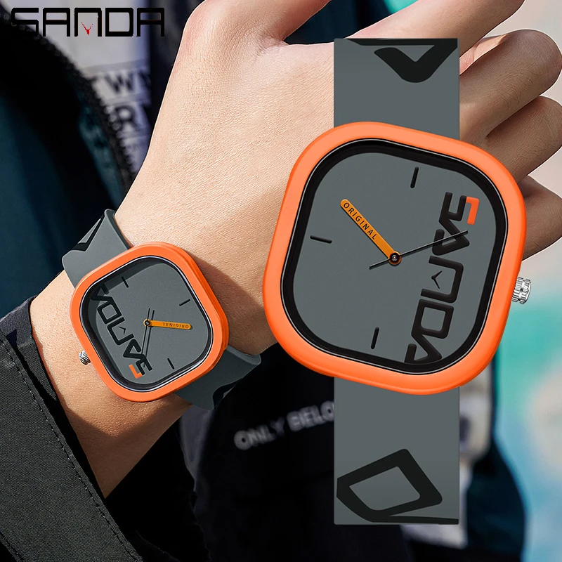 SANDA Brand Fashion Sports Quartz Watch Men Luxury Casual Waterproof Silicone Strap Men Clock  Simple Design Men Wristwatch 3203