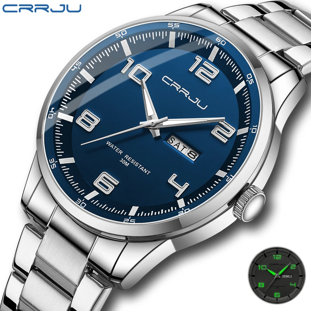 CRRJU Men's Watches Casual Business Quartz Stainless Steel Band with Auto Date Luminous Hands Relogio Masculino