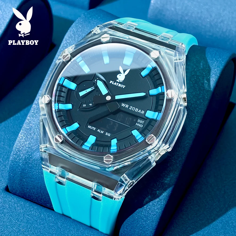 PLAYBOY Watch Men Top Brand Luxury Sports Waterproof Electronic Mens Watches Rubber Strap Casual Wristwatch Relogios Masculino