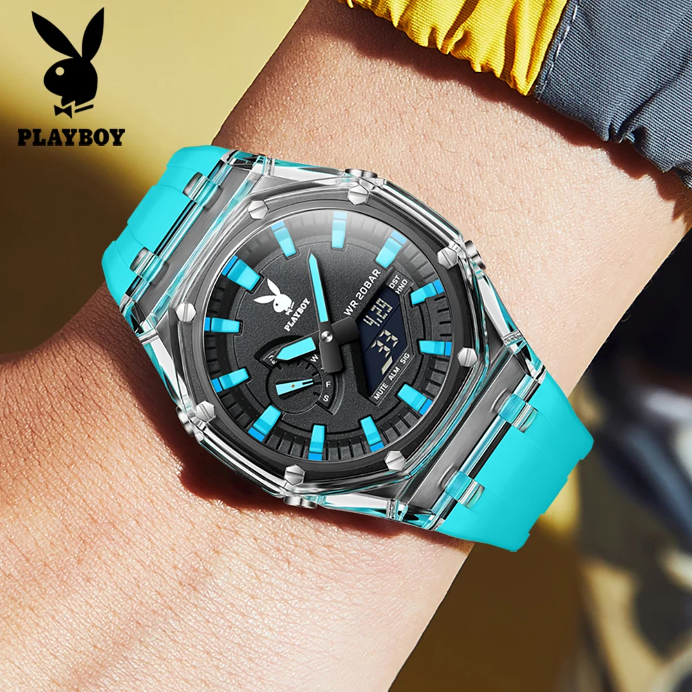 PLAYBOY Watch Men Top Brand Luxury Sports Waterproof Electronic Mens Watches Rubber Strap Casual Wristwatch Relogios Masculino