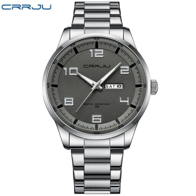 CRRJU Men's Watches Casual Business Quartz Stainless Steel Band with Auto Date Luminous Hands Relogio Masculino