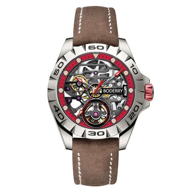 Boderry Urban Men's Titanium Watches Top Brand Fashion Skeleton Automatic Mechanical Waterproof Watch Hi-beat 72H Power-reserve
