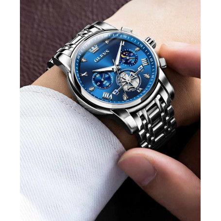 Men's Luxury Stainless Steel Watches Chronograph Moon Phase Waterproof Luminous Quartz Wrist Watch