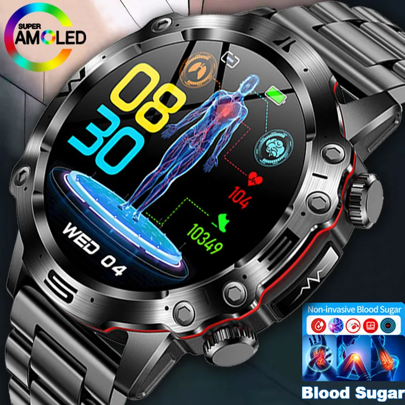 Blood Sugar Smart Watch Health Blood Lipid Uric Acid Monitor Sports Watch Smart ECG+PPG Bluetooth Call Smartwatch Mens