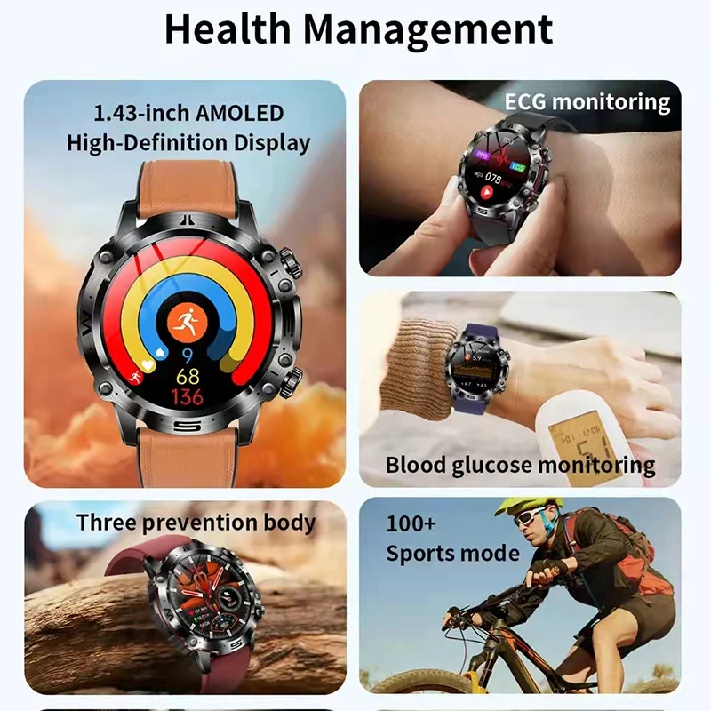 Blood Sugar Smart Watch Health Blood Lipid Uric Acid Monitor Sports Watch Smart ECG+PPG Bluetooth Call Smartwatch Mens