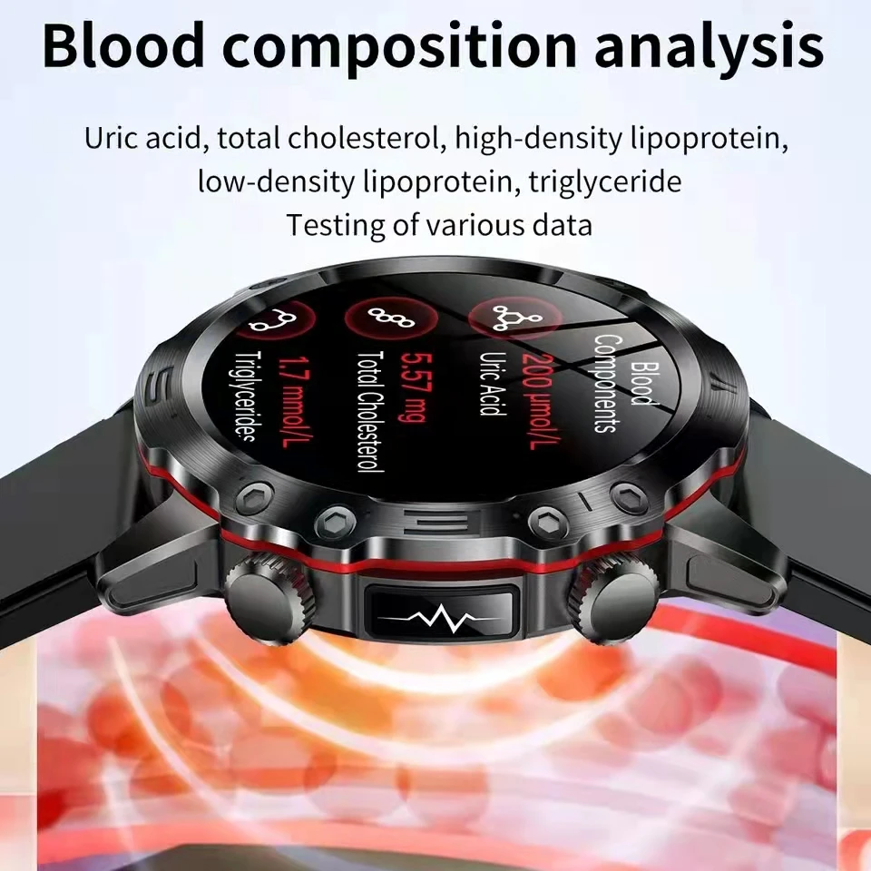 Blood Sugar Smart Watch Health Blood Lipid Uric Acid Monitor Sports Watch Smart ECG+PPG Bluetooth Call Smartwatch Mens