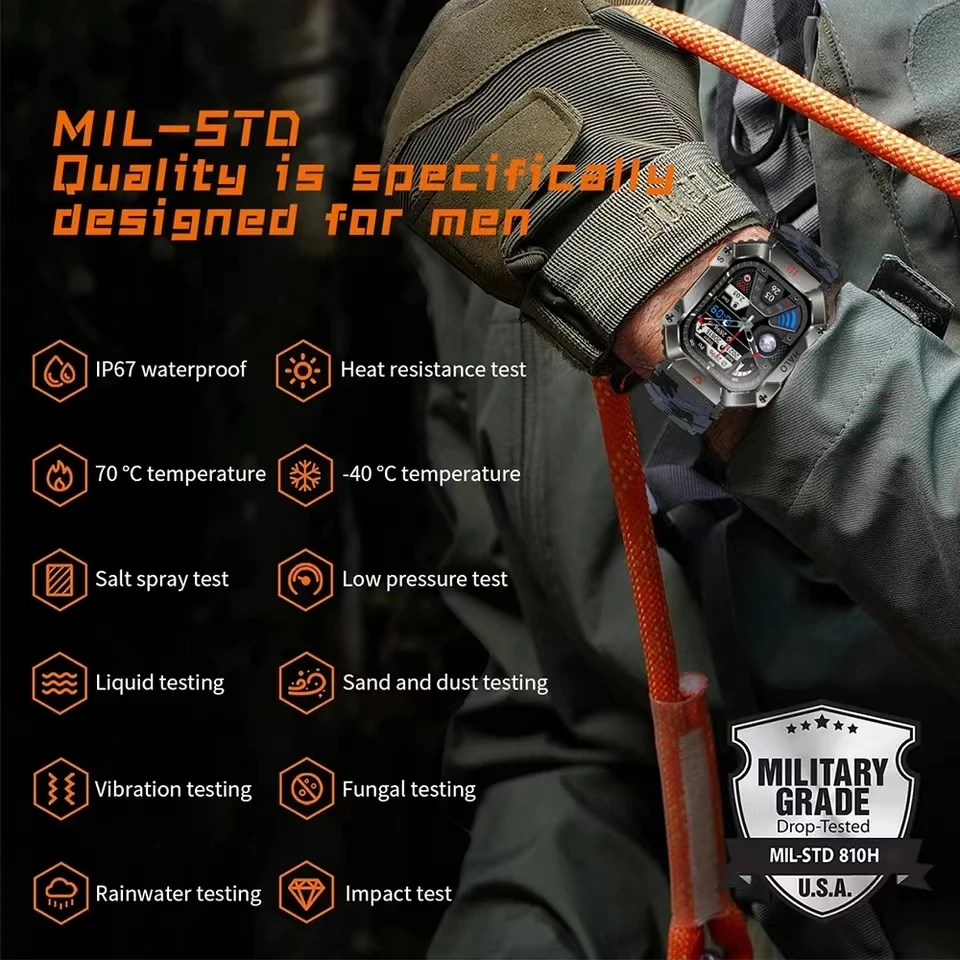 Outdoor Military Grade Smart Watch Men Compass Voice Call Sport Watches GPS Tracker Long Standby IP67 Waterproof Smartwatch Man