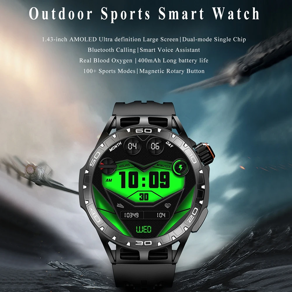 AMOLED 466*466 HD Smart Watch Men IP68 Waterproof Screen Always Display Time Bluetooth Call Outdoor Sports SmartWatch