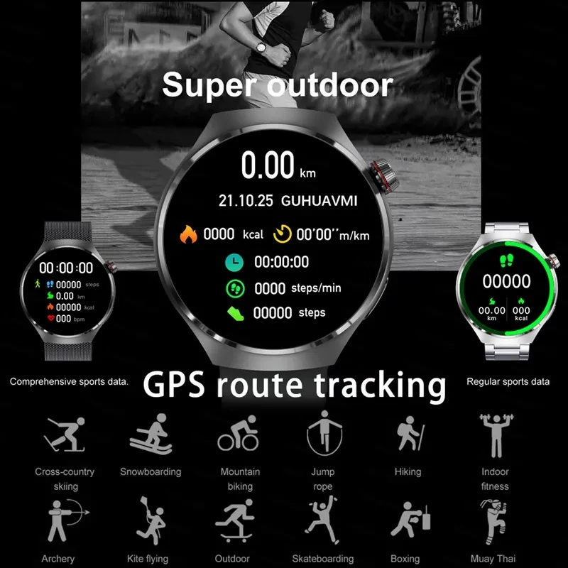 For Huawei New GPS Smart Watch Men IP68 NFC GPS Tracker AMOLED 360*360 HD Screen Heart Rate BT Call Smart Watch Men GT4 Pro 2024