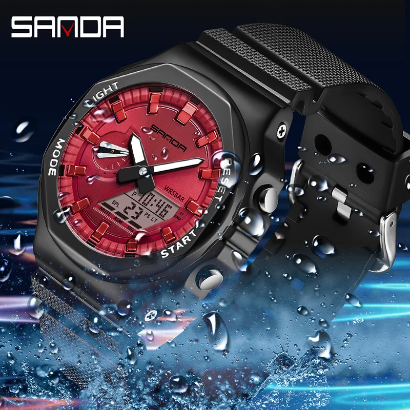 SANDA 3167 New Style Men Military Sport Wrist Watch Quartz Steel 50M Waterproof Dual Display Men Clock Watches Relogio Masculino