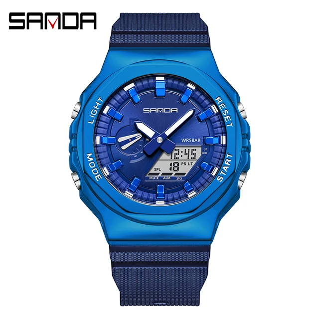 SANDA 3167 New Style Men Military Sport Wrist Watch Quartz Steel 50M Waterproof Dual Display Men Clock Watches Relogio Masculino