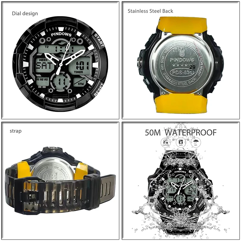 Original Large Dial Watches Men Casual Outdoor Sport Digital Led Hand Clock Boy Fashion Waterproof Male Electronic Wristwatches