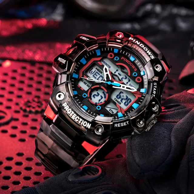 Original Large Dial Watches Men Casual Outdoor Sport Digital Led Hand Clock Boy Fashion Waterproof Male Electronic Wristwatches