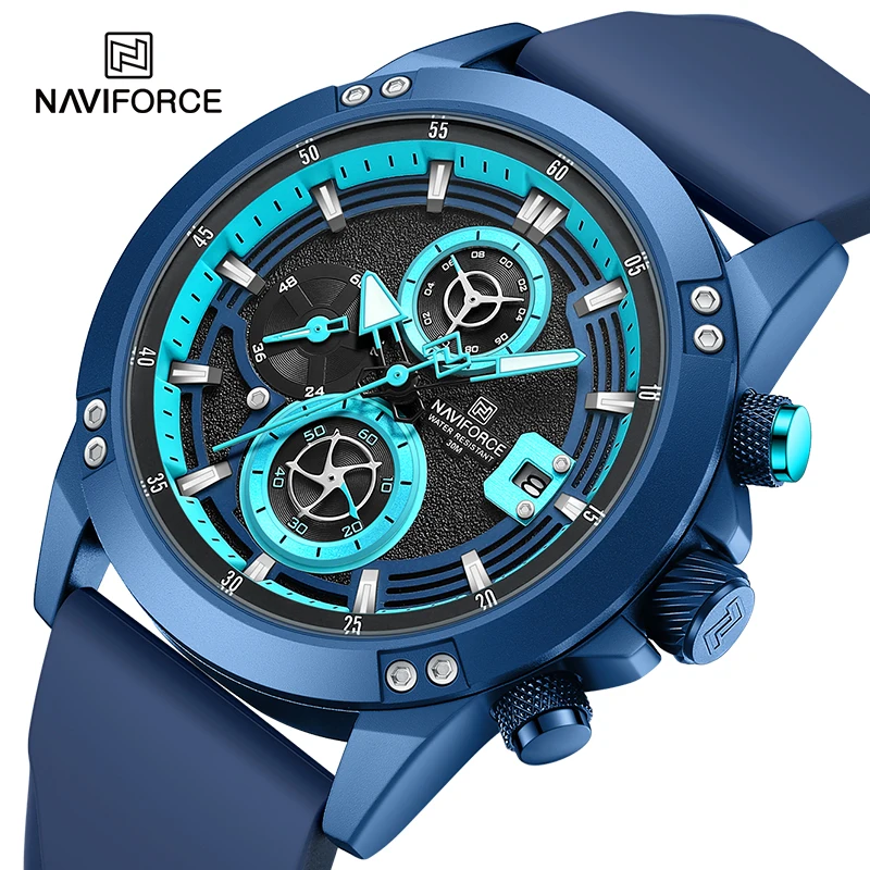 NAVIFORCE Men Calendar Wristwatch Original Casual Sports Watches Waterproof Silicone Strap Quartz Chronograph Boyfriend Gift
