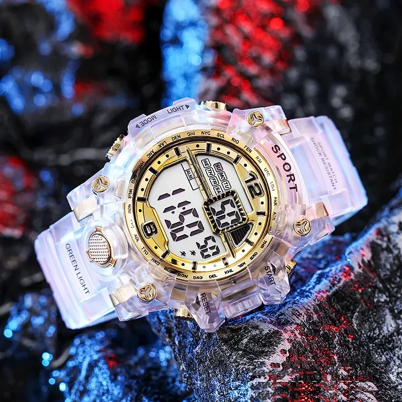 Fashion Color Electronic Watch for Men and Women Transparent Sports Waterproof Outdoor G Digital Shock Clock Student Wristwatch