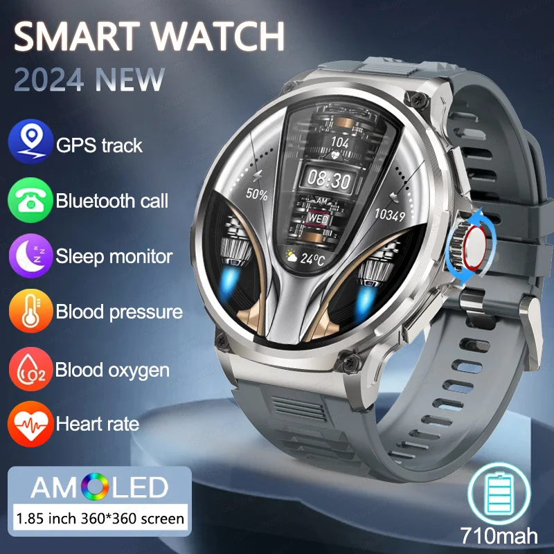 1.85 Inch Ultra HD GPS Track Bluetooth Call Smart Watch Men 710 mAh 400+dial Heart Rate Sports Watches for Android IOS