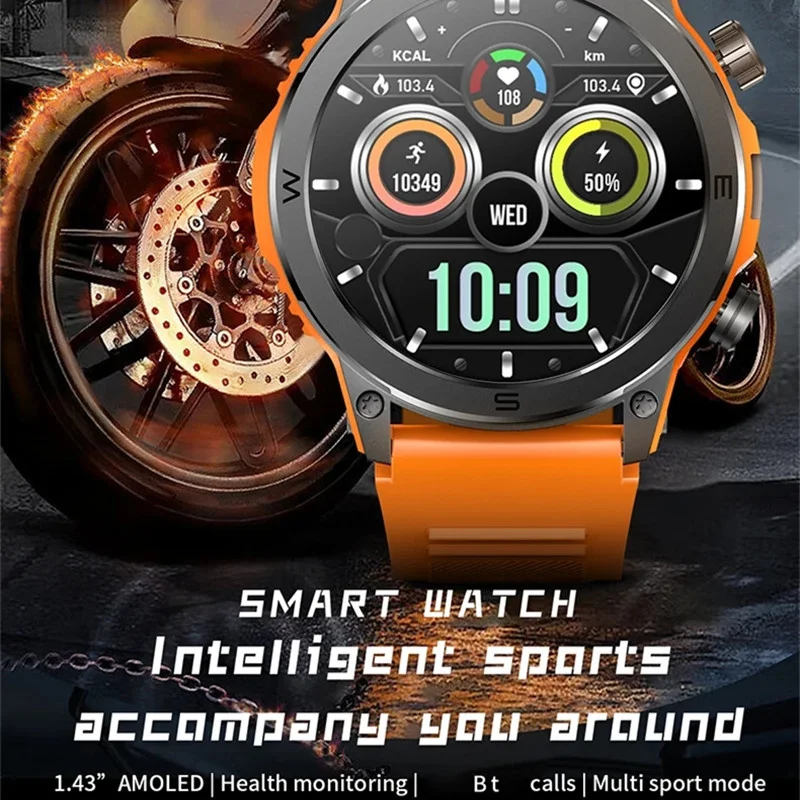 HM38 Men Outdoor Sports Smart Watch 1.43inch Amoled Large Screen Bluetooth Call Multi Sport Mode Fitness Tracker SmartWatch