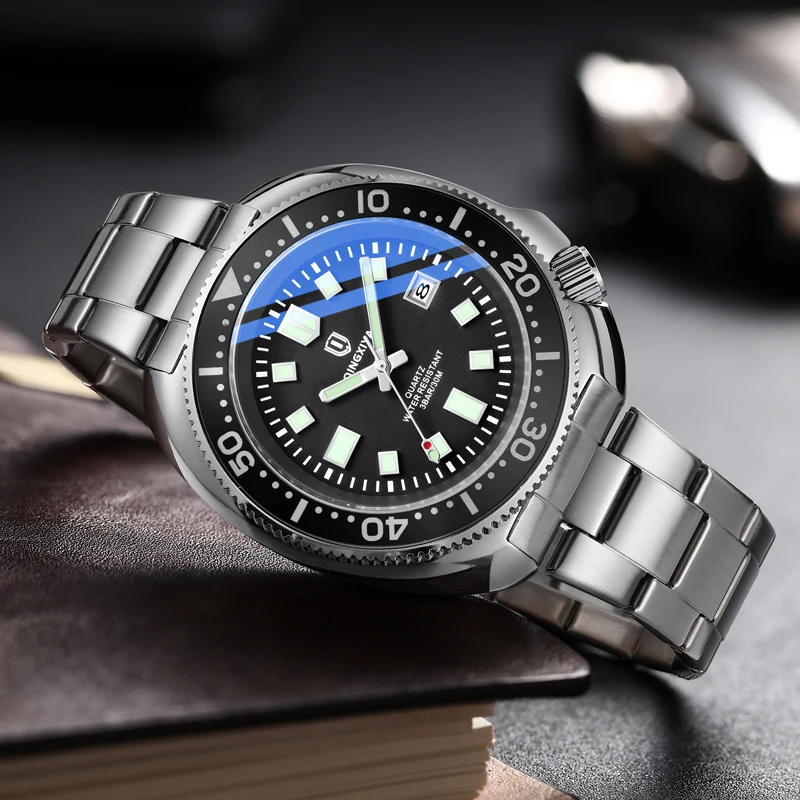 QINGXIYA Brand New Fashion Design Quartz Watch for Men Stainless Steel Waterproof Luminous Date Mens Watches Relogio Masculino