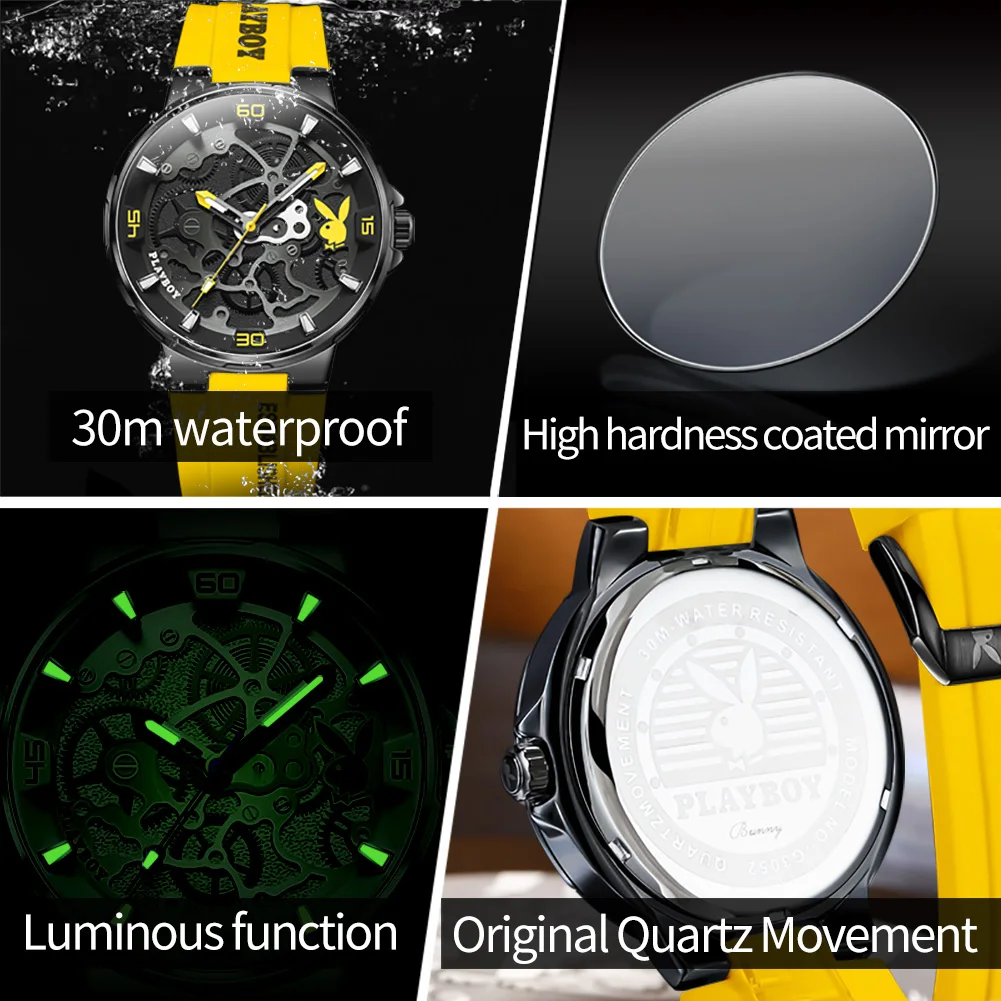 PLAYBOY Fashion Casual Watch for Men Luxury Waterproof Luminous Man Wristwatch High Quality Elegant Sports Quartz Men's Watches