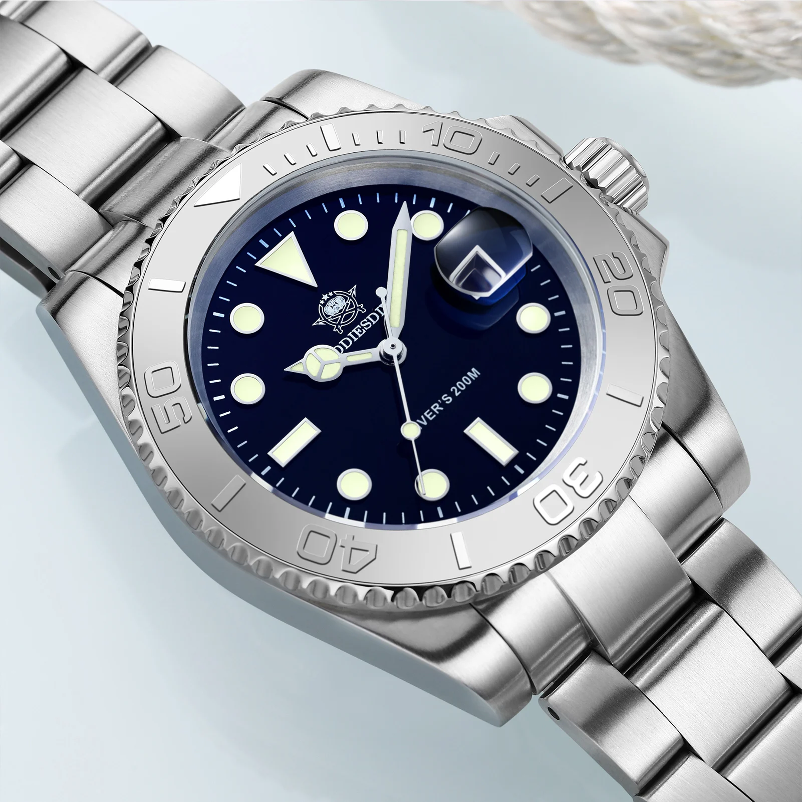 ADDIESIDVE Men's Stainless Steel Watch 200m Diver BGW9 Super Luminous Reloj Hombre European and American Business Quartz Watch