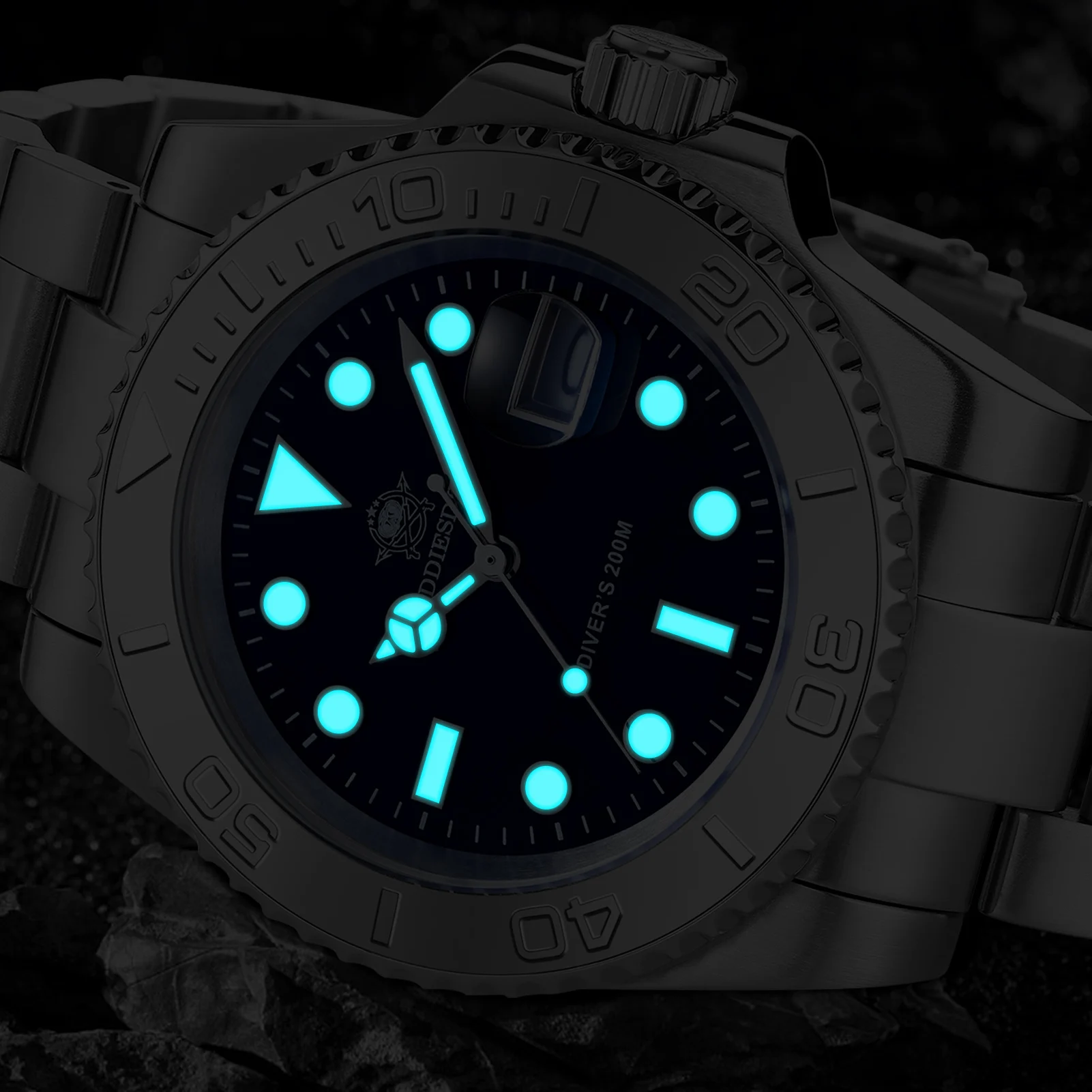 ADDIESIDVE Men's Stainless Steel Watch 200m Diver BGW9 Super Luminous Reloj Hombre European and American Business Quartz Watch