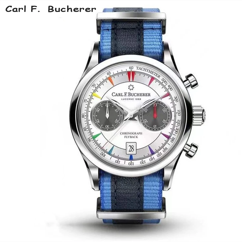 Carl F. Bucherer Limited Edition Five Needle Series Colorful Face Timer Blue Dial Top Fabric Strap Quartz Watch