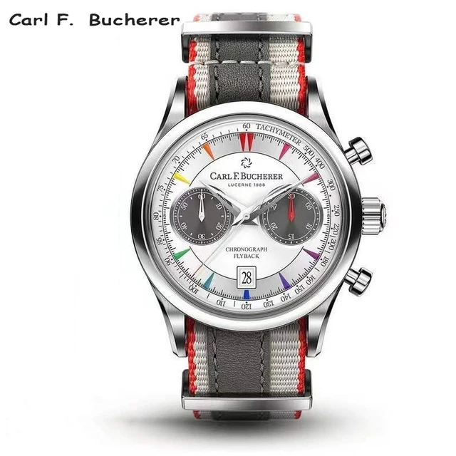 Carl F. Bucherer Limited Edition Five Needle Series Colorful Face Timer Blue Dial Top Fabric Strap Quartz Watch