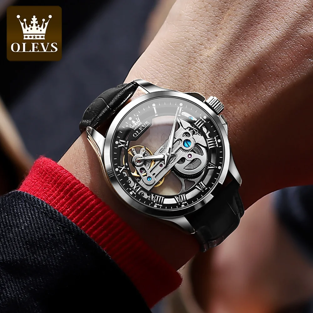 OLEVS 6661 Automatic Watch For Men Skeleton Original Mechanical Movement Man Wristwatch Waterproof Luminous Sport Men's Watches