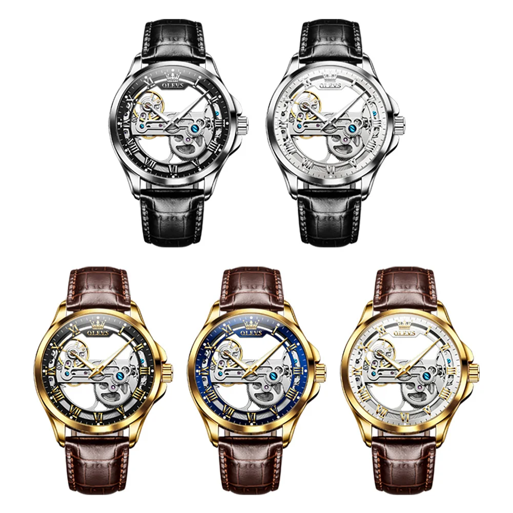 OLEVS 6661 Automatic Watch For Men Skeleton Original Mechanical Movement Man Wristwatch Waterproof Luminous Sport Men's Watches
