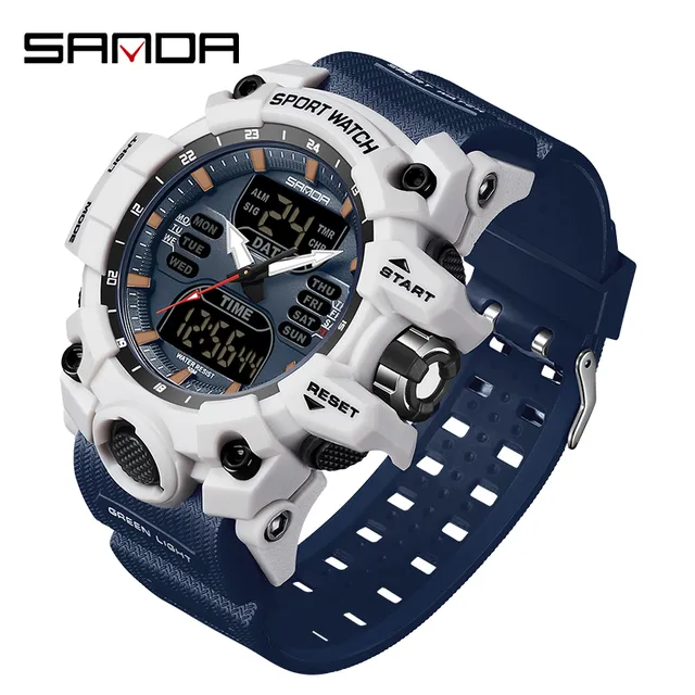 SANDA Dual Display Men Watches Waterproof Sports Watch Military Man Alarm Stopwatch Quartz Wristwatch Male Digital Clock 6126