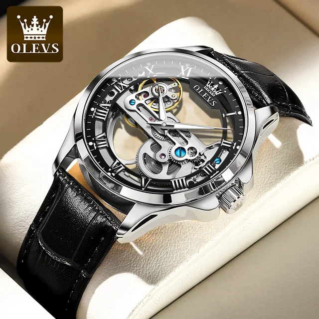 OLEVS 6661 Automatic Watch For Men Skeleton Original Mechanical Movement Man Wristwatch Waterproof Luminous Sport Men's Watches