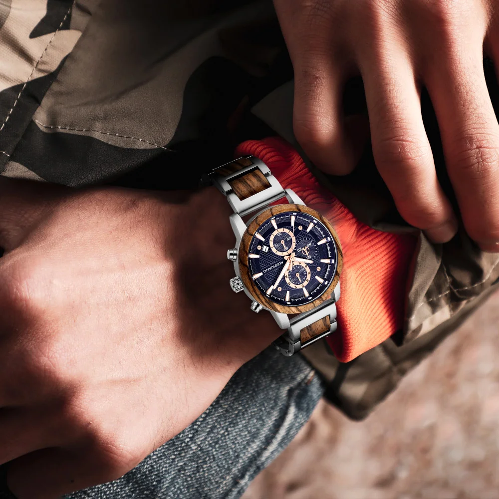 KUNHUANG Wood Watches Luxury Luminous Multi-function Wooden Men's Quartz Retro Watch Fashion Sport Timepieces Zegarek męski
