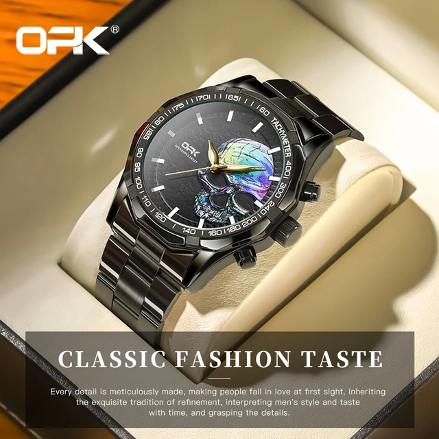 OPK Trendy Cool Original Men's Quartz Watch Classic Skull Embossed Night Glow Waterproof Men's Personalized Watch Luxury Watch