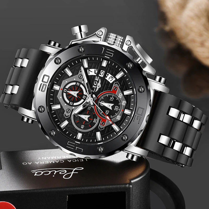 LIGE  Fashion Silicone Watch Men Casual Men's Military Watch Top Brand Luxury Sports Chronograph Clock Relogio Masculino