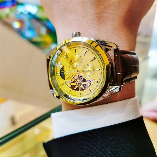AOKULASIC Men Wristwatch Automatic Mechanical Waterproof Sport Original Male Clock Top Brand Luxury Skeleton Hollow Watch 535