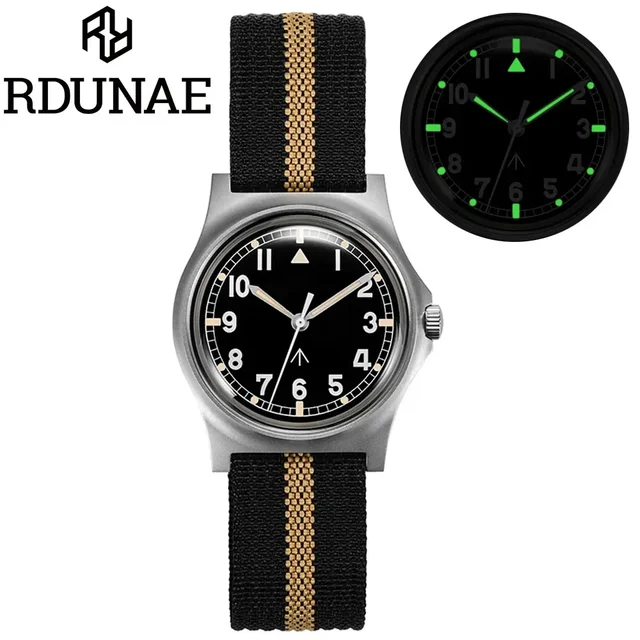 RDUNAE 34.5mm Top Quartz Watches For Men Retro G10 Military Miyota 2035 Movemen Watches Mineral relogios masculino