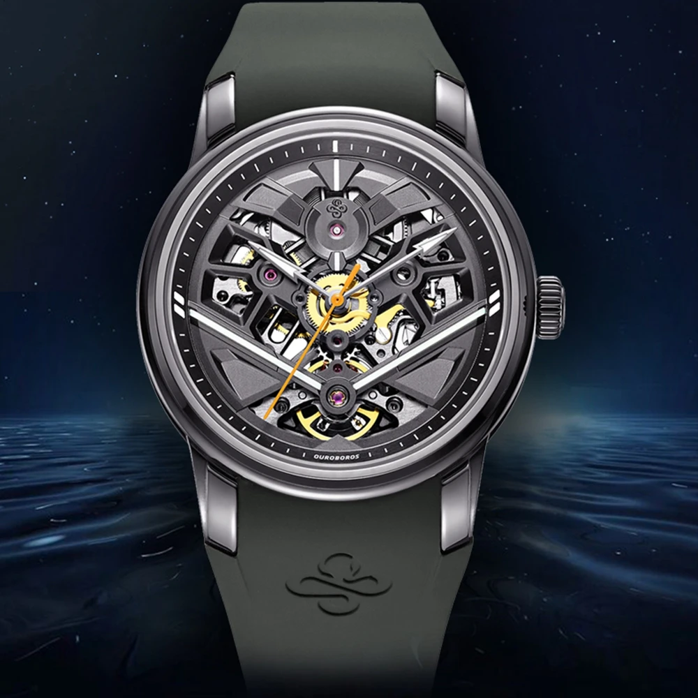 Luxury Automatic Watch Men Sports Skeleton Watches 40mm OUROBOROS Steampunk Mechanical Wristwatches 28800 Vph Clocks Top Brand