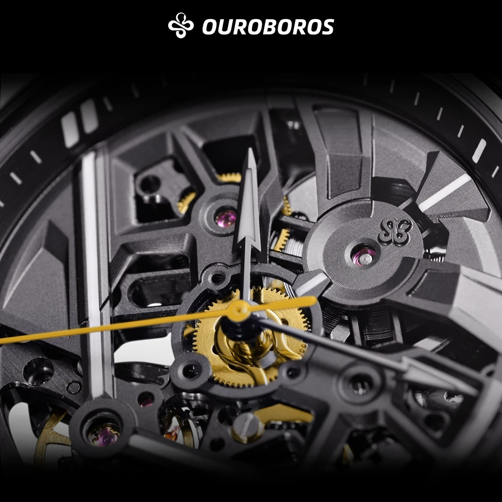 Luxury Automatic Watch Men Sports Skeleton Watches 40mm OUROBOROS Steampunk Mechanical Wristwatches 28800 Vph Clocks Top Brand