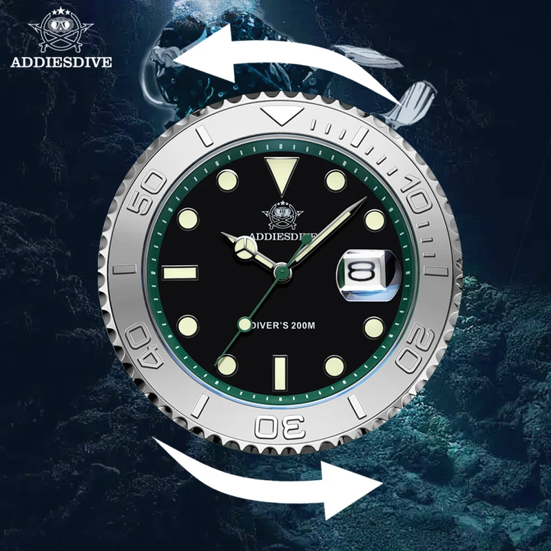 ADDIESDIVE Diving Watch TPU Watch Band BGW9 Luminous Calendar Display 200m Waterproof Relogios Masculino Watch For Men