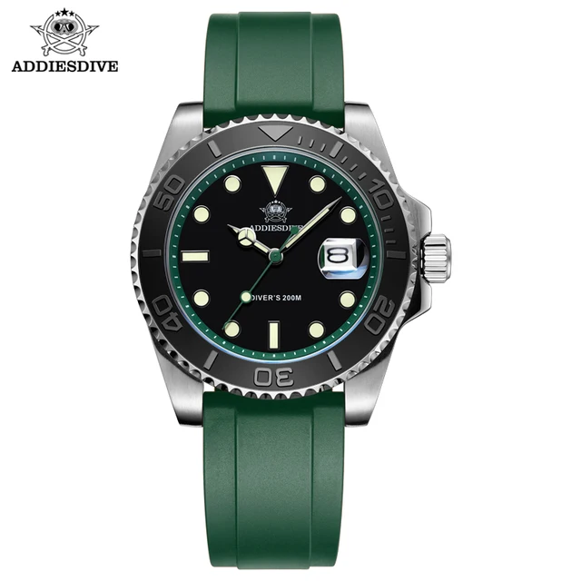 ADDIESDIVE Diving Watch TPU Watch Band BGW9 Luminous Calendar Display 200m Waterproof Relogios Masculino Watch For Men