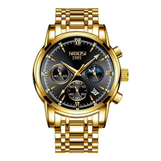 NIBOSI Fashion Men Watch Top Brand Luxury Moon Phase Waterproof Sport Quartz Chronograph Wristwatch for Man Relogios Masculino