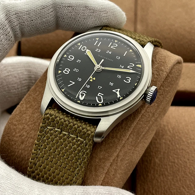 Classic Retro Arrow Pilot Watch Male Mens WWII 12 Mechanical Satch Manual Hand Wind Luminous Stain Steel Merkur 38mm Case