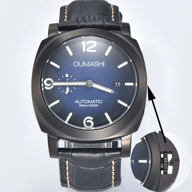 44MM ST2555 movement OUMASHI watches stainless steel box men's automatic mechanical watch sapphire glass leather bracelet