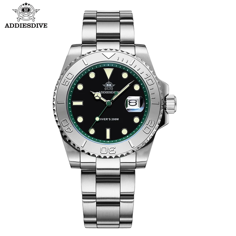 ADDIESDIVE TOP Brand AD2040 Men Watch Luminous 20Bar Diver Calendar Display Rubber Silicone Reloj Hombre Quartz Watch