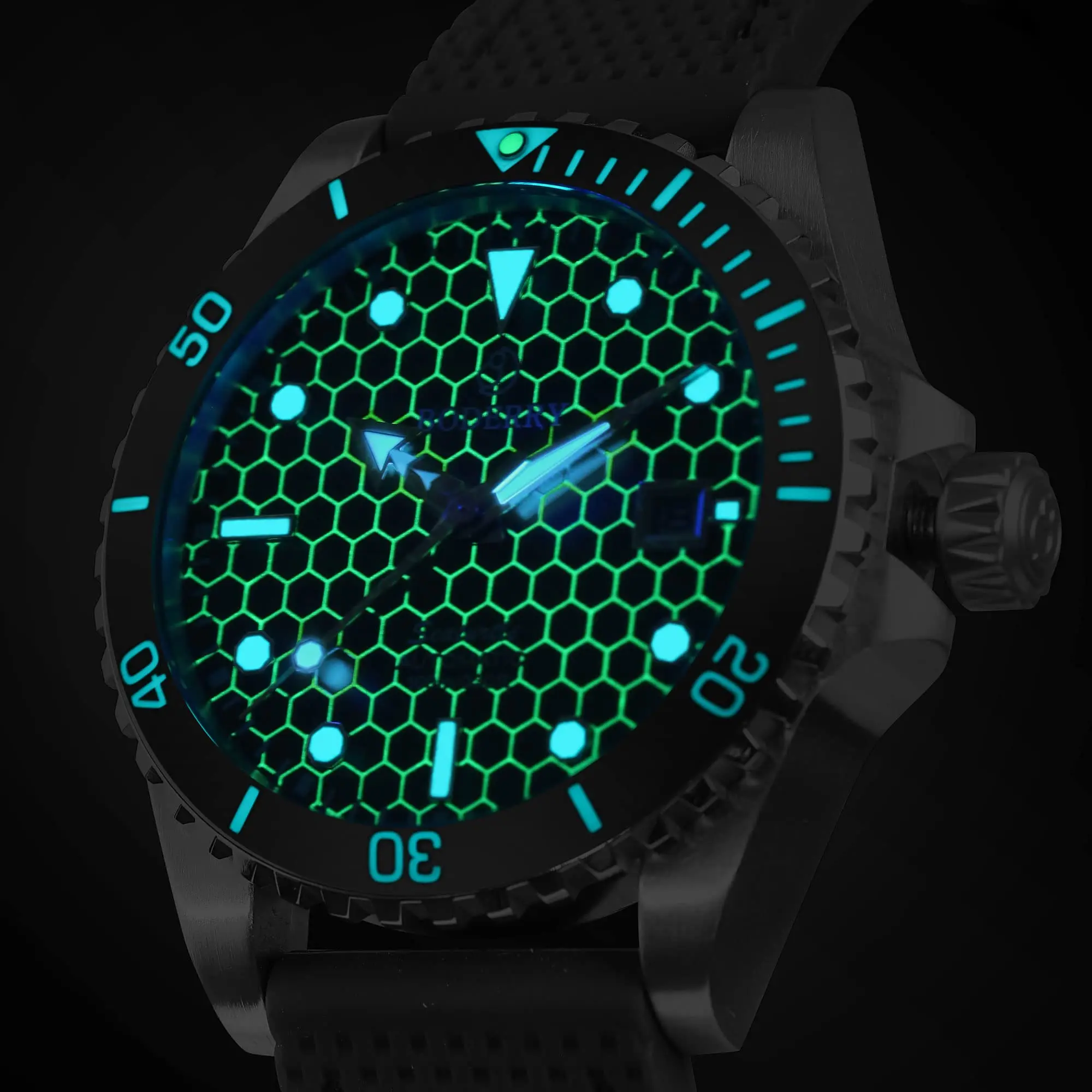 BODERRY Mens Automatic Watches Military Watch Mechanical Wristwatch Titanium Diver 100m Waterproof Sapphire C3 Luminous Sport